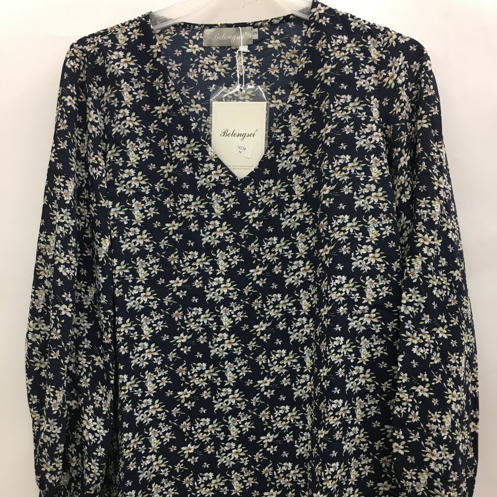 Women's Loose Shirt Balloon Sleeve V-Neck Blouse